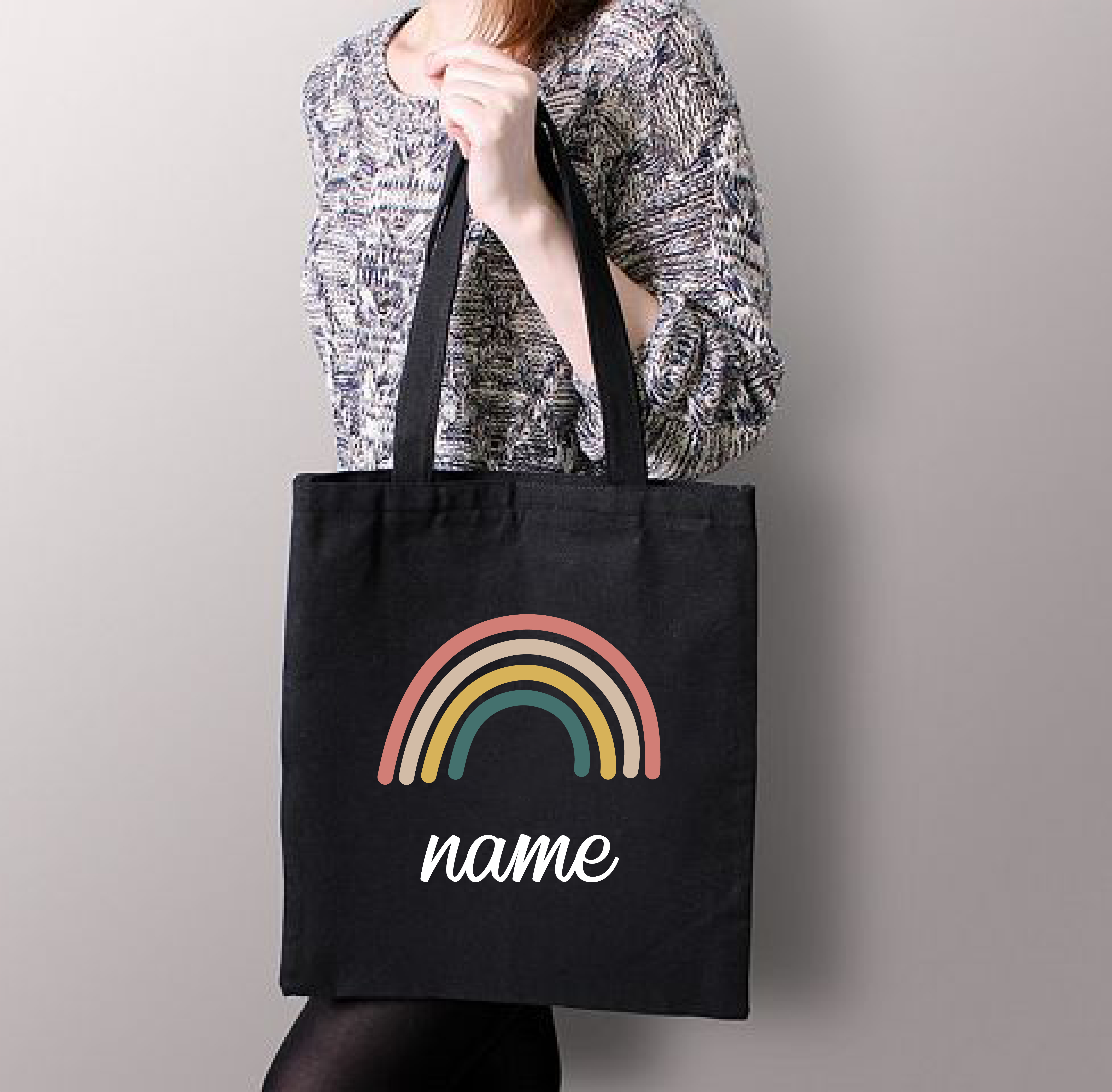 Personalised Rainbow Cotton Eco-friendly Black Tote Bag